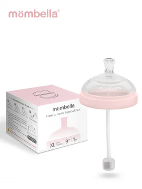 Соска-поильник с трубочкой Mombella для широкой бутылочки Wide Neck, размер XL, розовая.