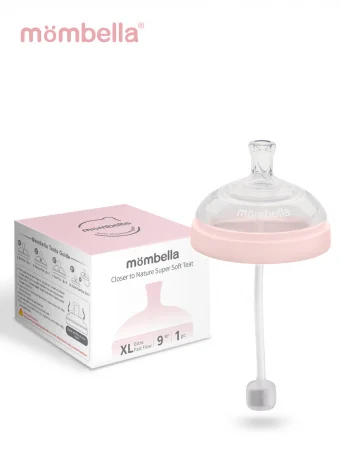 Соска-поильник с трубочкой Mombella для широкой бутылочки Wide Neck, размер XL, розовая.