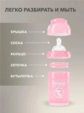 Антиколиковая бутылочка Twistshake для кормления 125 мл. Пастельный розовый (Pastel Pink).