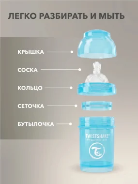 Антиколиковая бутылочка Twistshake для кормления 125 мл. Пастельный синий (Pastel Blue).