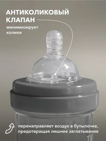 Антиколиковая бутылочка Twistshake для кормления 260 мл. Пастельный серый (Pastel Grey).