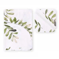 Комплект (фланелевая пеленка + 2 платочка) Листочки зелёные