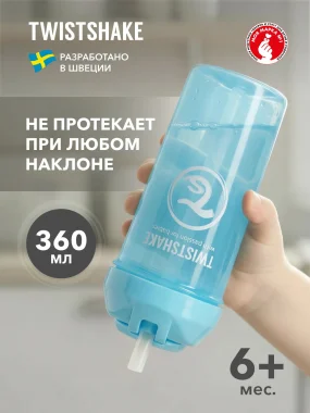 Поильник с трубочкой Twistshake (Straw Cup) 360 мл. Пастельный синий (Pastel Blue). Возраст 6+m.