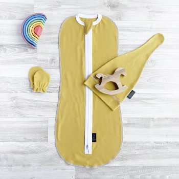 Комплект Mjölk Mustard Set {пеленальный кокон, шапочка, антицарапки}