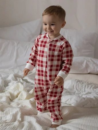 Комбинезон на манжетах Mjölk Sleep and Play Christmas Check, с рукавом реглан