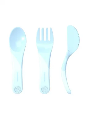 Набор приборов Twistshake (Learn Cutlery). Пастельный синий (Pastel Blue). Возраст 6+m.