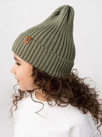 Вязаная шапочка "Тыковка" Woolly, Светлый хаки