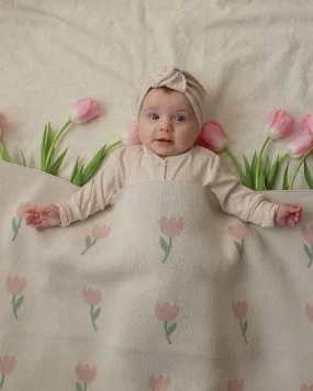 Плед вязаный Flowers Tulip, Топленое молоко