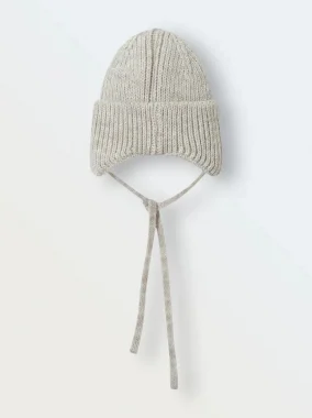Вязаная шапочка на завязках, Светло-бежевый