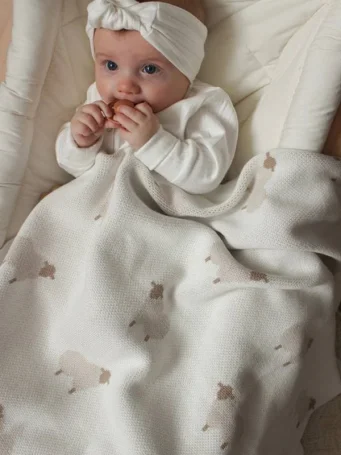 Плед вязаный Loomknits Animal Sheeps, Кремовый