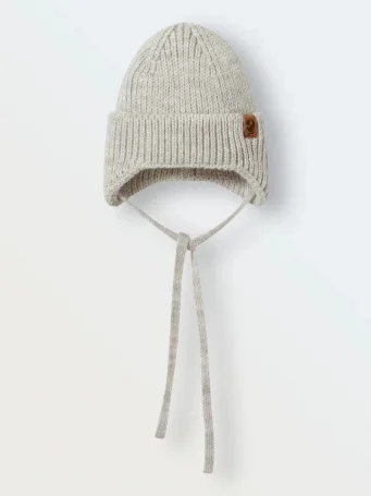 Вязаная шапочка на завязках, Светло-бежевый