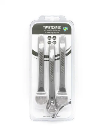 Ложки для кормления Twistshake (Feeding Spoon) в наборе из 3 шт. Пастельный серый (Pastel Grey). Возраст 4+m.