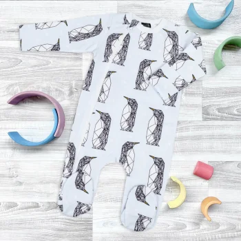 Утеплённый комбинезон с закрытой ножкой Mjölk Sleep and Play Пингвины