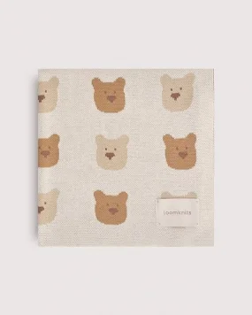 Плед вязаный Loomknits с мишками, Экрю