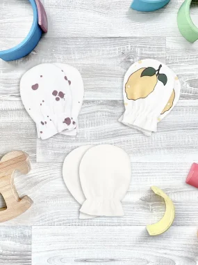 Рукавички-антицарапки Mjölk Лимоны/Кляксы/Экрю, сет из 3х пар