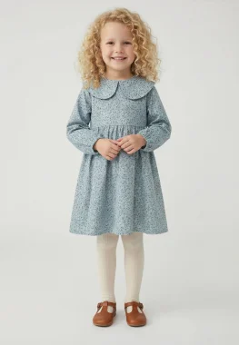 Платье фланель, Цветы на пыльно-голубом