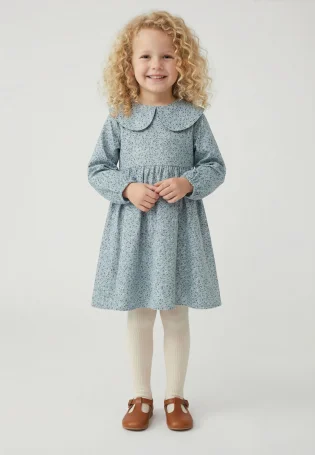 Платье фланель, Цветы на пыльно-голубом
