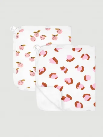 Сет из 2х муслиновых салфеток для кормления Mjölk Персики/Леопард