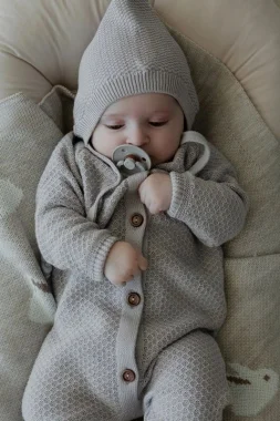 Вязаный текстурный комбинезон из хлопка, Светло-серый