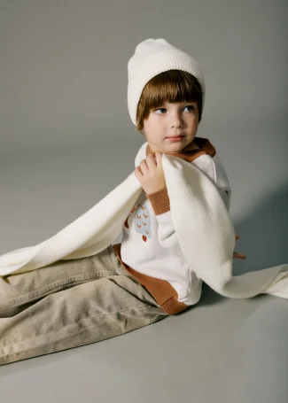 Шапка вязаная с отворотом, Экрю