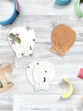 Рукавички-антицарапки Mjölk Самолёты/Ночное небо/Camel, сет из 3х пар