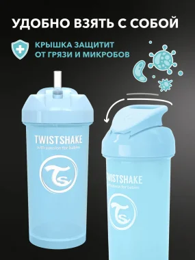 Поильник с трубочкой Twistshake (Straw Cup) 360 мл. Пастельный синий (Pastel Blue). Возраст 6+m.