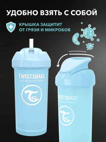 Поильник с трубочкой Twistshake (Straw Cup) 360 мл. Пастельный синий (Pastel Blue). Возраст 6+m.