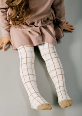Колготки Simple "Клетка", шоколад+бронза+лён