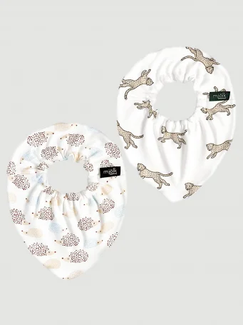 Сет из 2х нагрудников Mjölk Mini Гепарды/Ёжики на экрю