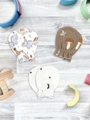 Рукавички-антицарапки Mjölk Карнавал/Ночное небо/Грибочки, сет из 3х пар