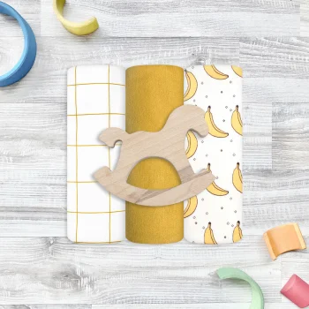Сет из 3х пелёнок Mjölk Бананы/Mustard/Клетка