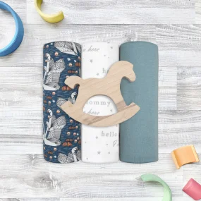 Сет из 3х пелёнок Mjölk Hello Mommy/Лебеди/Baby Blue