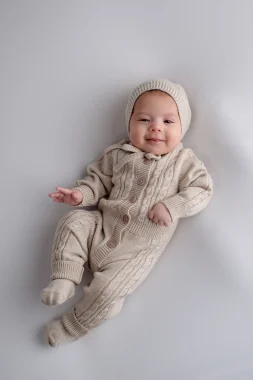 Комбинезон мерино Двойные косы, Беж меланж