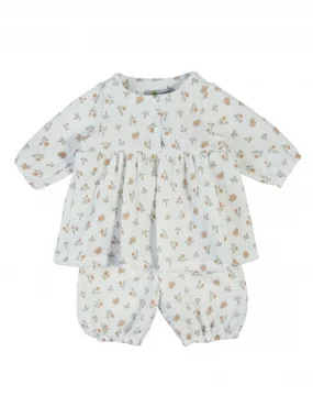 Комплект из жатого муслина «Сакура», бежевые цветы на белом