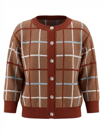 Кардиган вязаный, Клетка терракот