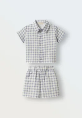 Комплект рубашка и шорты из муслина (клетка синяя)