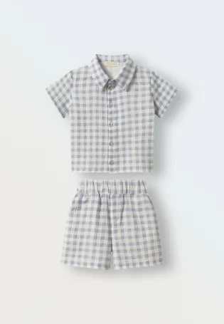 Комплект рубашка и шорты из муслина (клетка синяя)