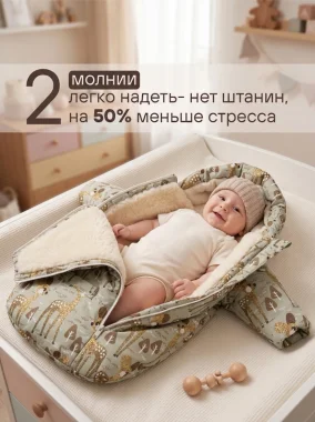 Зимний конверт комбинезон на меху Олень, серо-оливковый