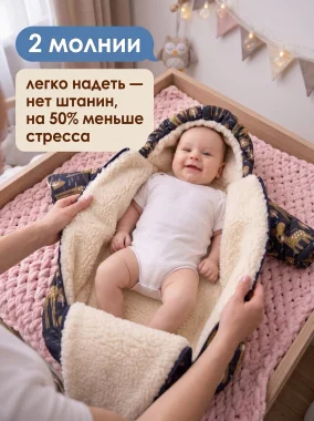 Зимний конверт комбинезон на меху Олень, синий
