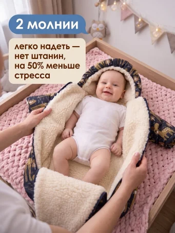 Зимний конверт комбинезон на меху Олень, синий