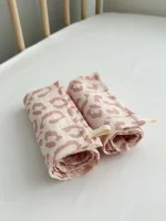 Набор муслиновых полотенец для лица и рук Babyshowroom, леопард, розовый