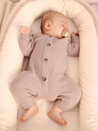 Вязаный текстурный комбинезон из хлопка, Пудровый