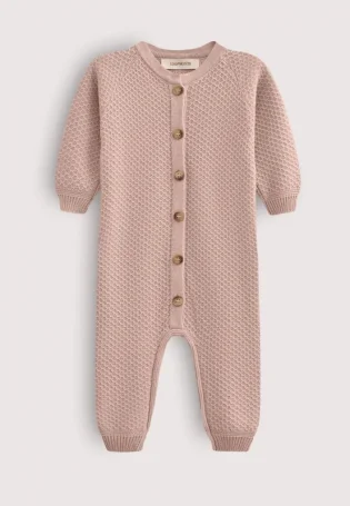 Вязаный текстурный комбинезон из хлопка, Пудровый