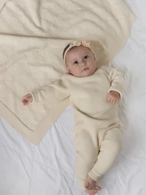 Плед вязаный Слоновая кость из органического хлопка