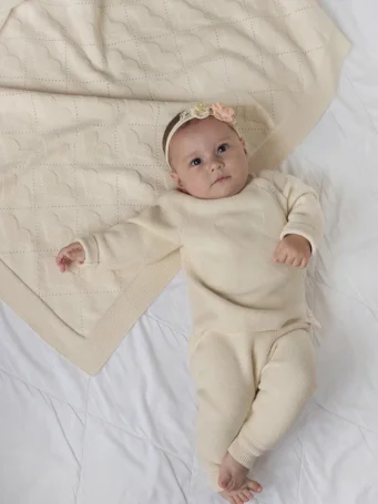 Плед вязаный Слоновая кость из органического хлопка