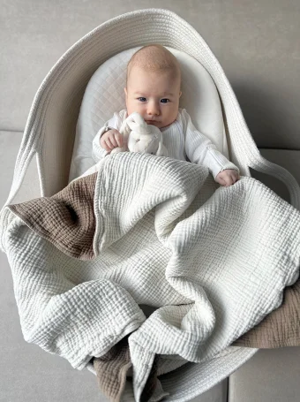 Двусторонний муслиновый плед 6 слоев, 120х90см, Babyshowroom, молочный, бежевый