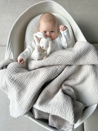 Двусторонний муслиновый плед 6 слоев, 120х90см, Babyshowroom, лаванда, топленое молоко