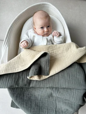 Двусторонний муслиновый плед 6 слоев, 120х90см, Babyshowroom, хаки, песочный