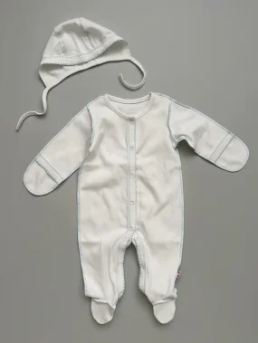 Комбинезон+чепчик, Молочный с голубым
