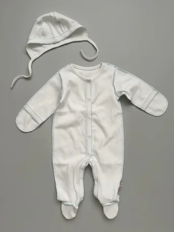Комбинезон+чепчик, Молочный с голубым 